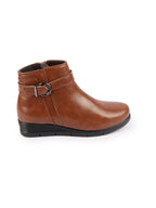 Shop Women Tan High Ankle Broad Feet Side Zipper Closure Casual Buckle Boots Online.