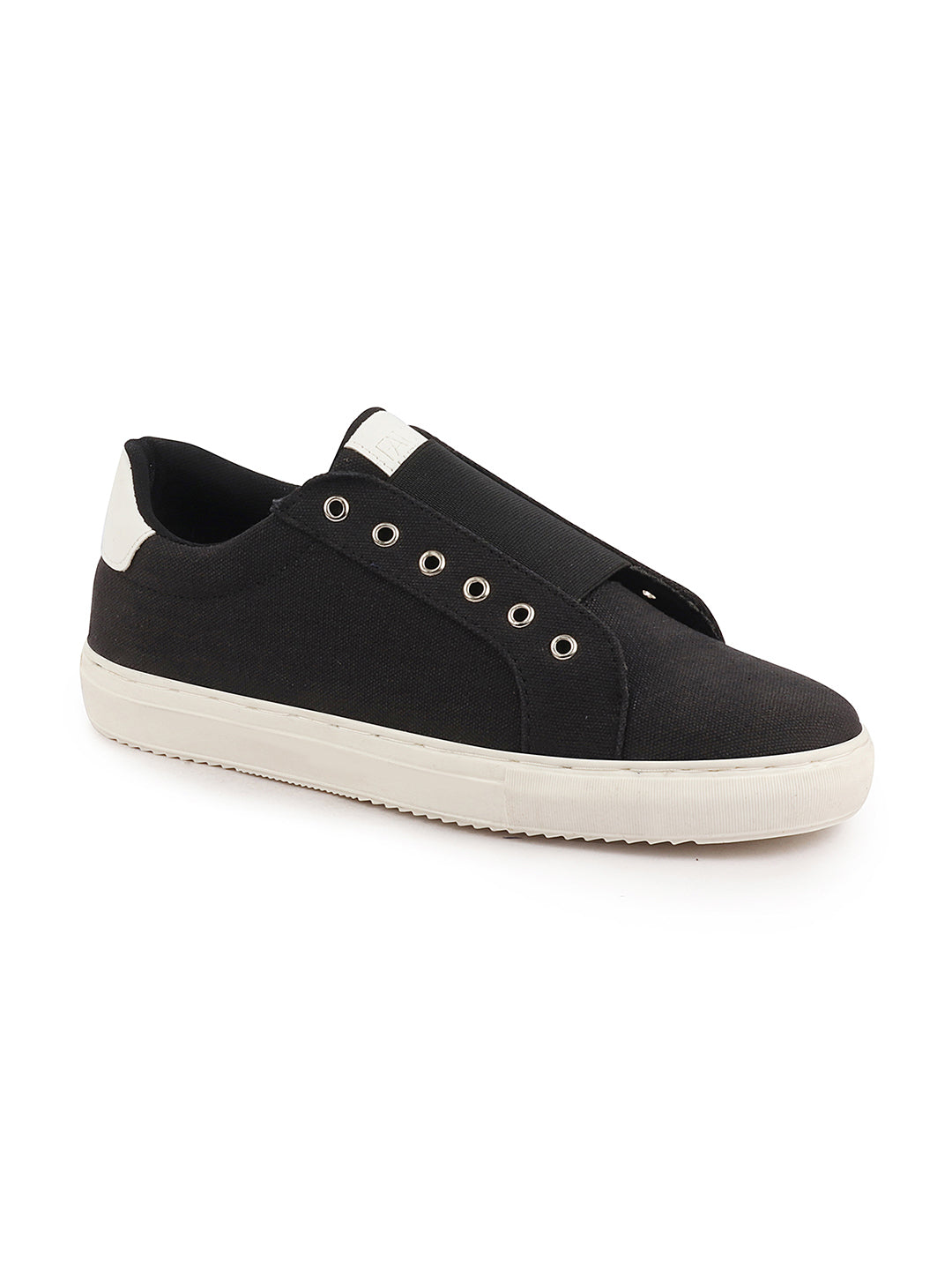 Shop Men Black Elastic Closure Comfort Canvas Denim Slip On Sneaker Shoes Online.