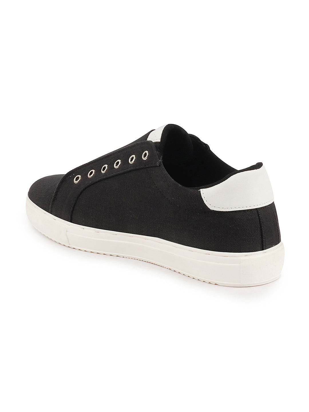 Shop Men Black Elastic Closure Comfort Canvas Denim Slip On Sneaker Shoes Online.