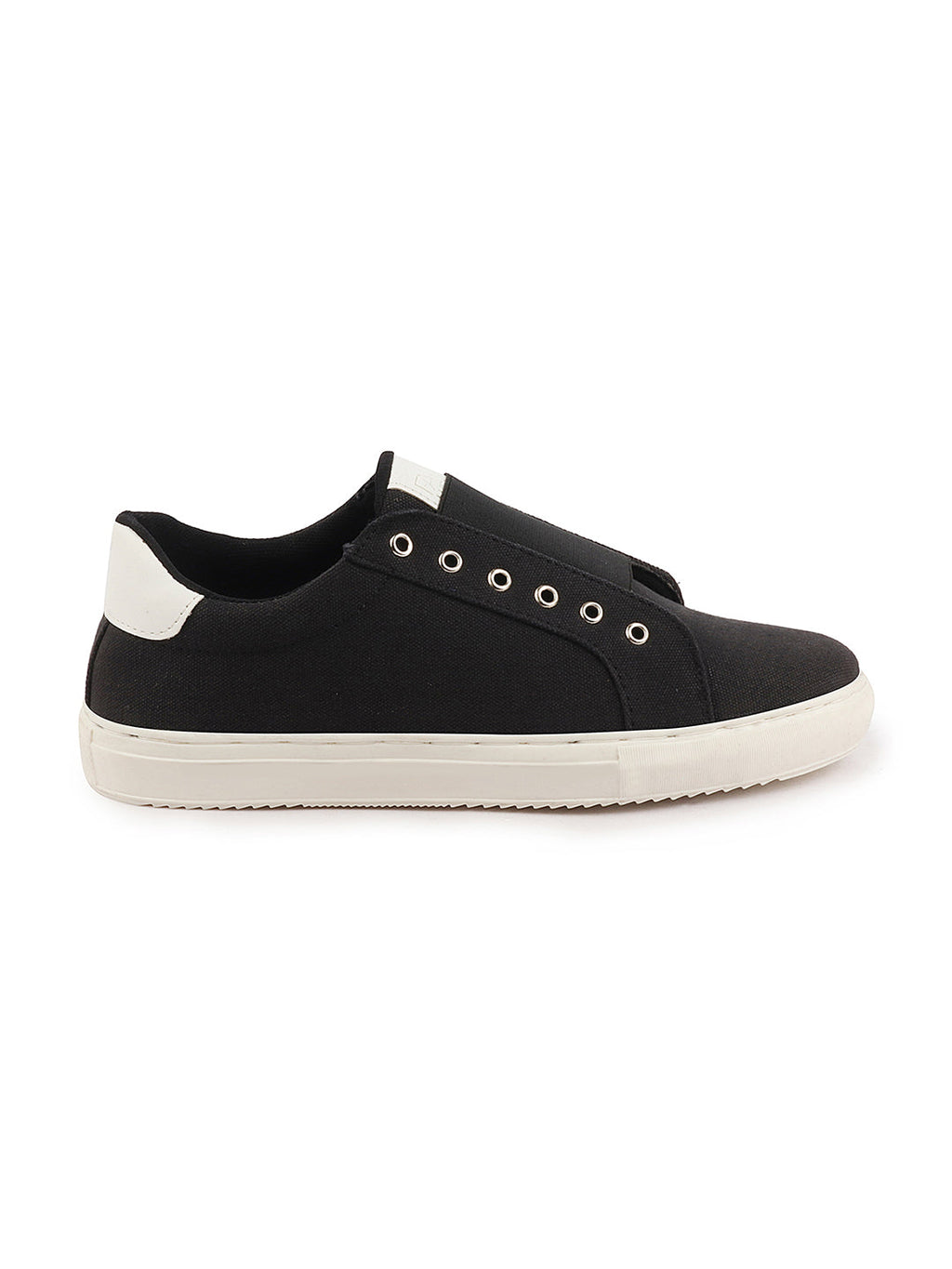 Shop Men Black Elastic Closure Comfort Canvas Denim Slip On Sneaker Shoes Online.
