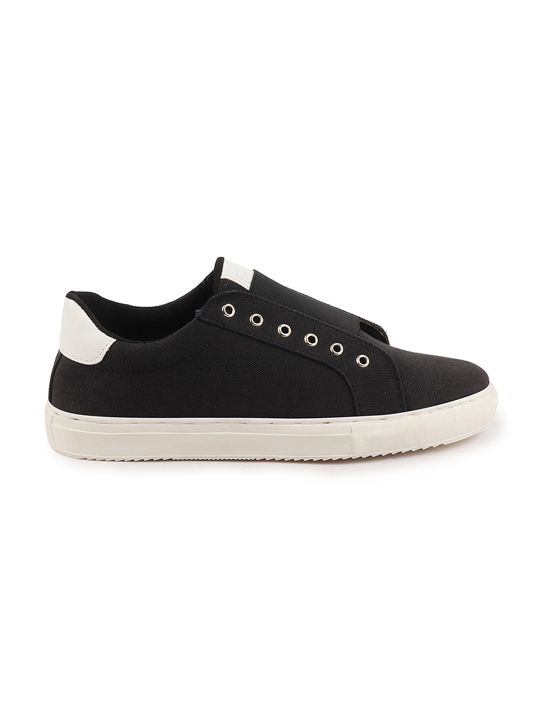 Shop Men Black Elastic Closure Comfort Canvas Denim Slip On Sneaker Shoes Online.