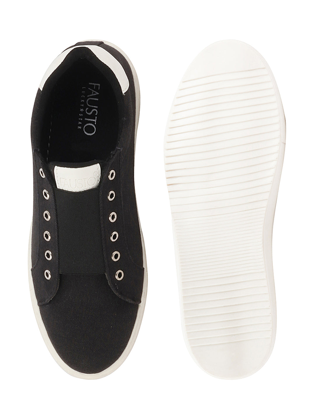 Shop Men Black Elastic Closure Comfort Canvas Denim Slip On Sneaker Shoes Online.