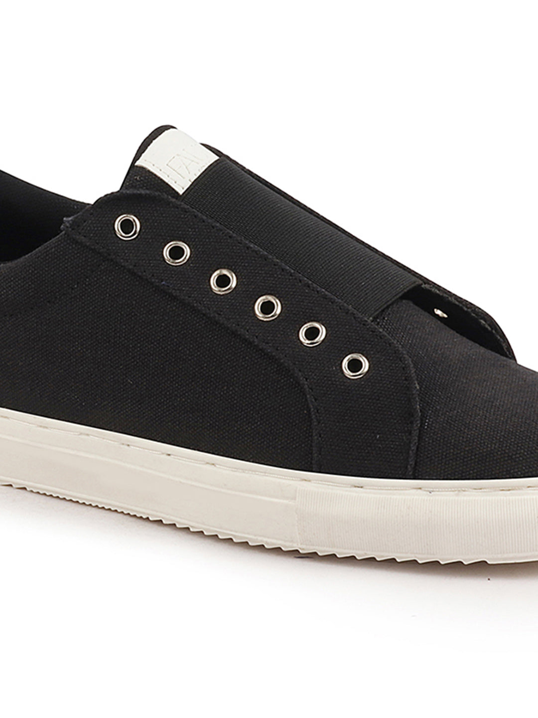 Shop Men Black Elastic Closure Comfort Canvas Denim Slip On Sneaker Shoes Online.