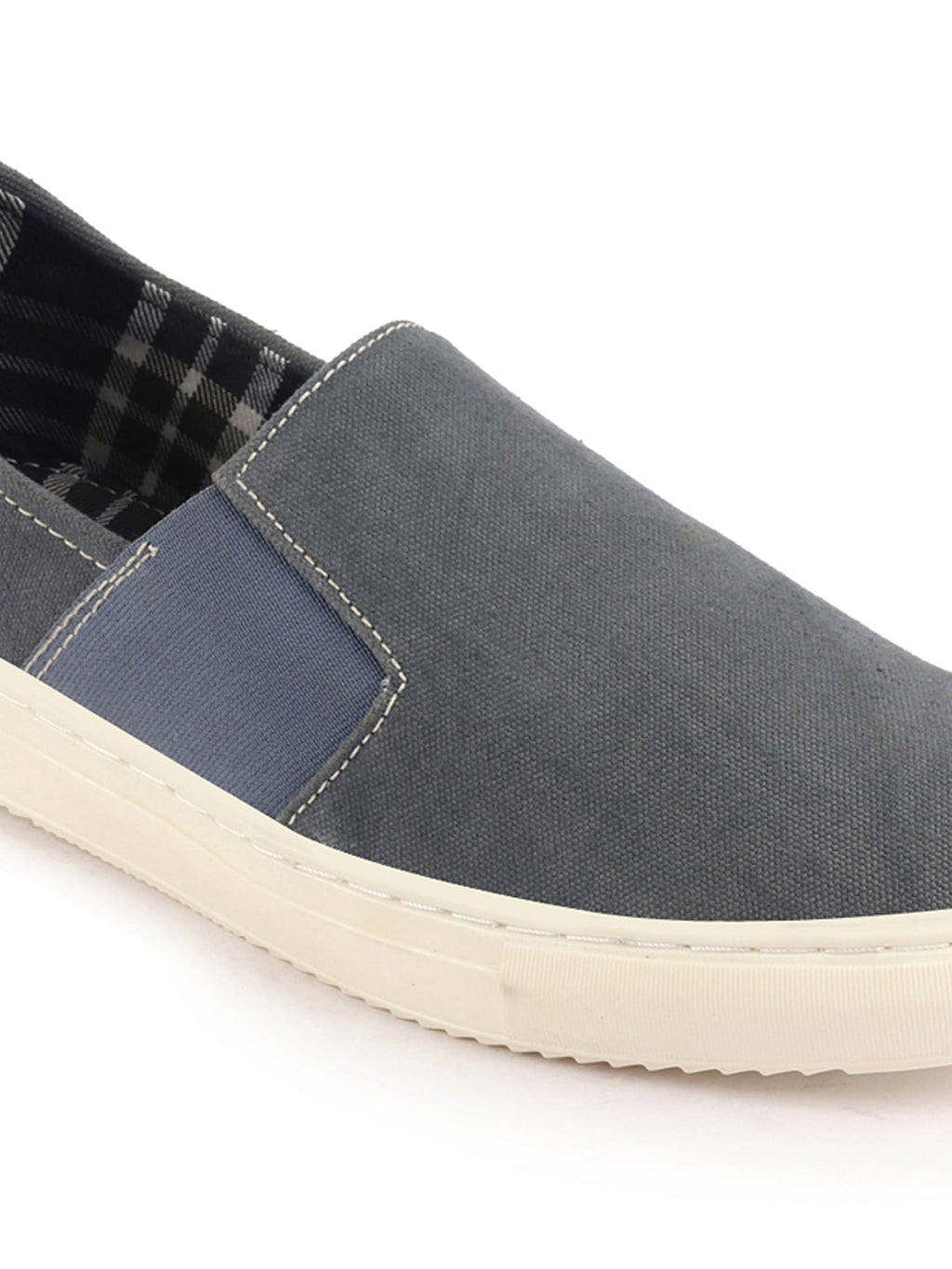 Shop Men Grey Colorblocked Denim/Canvas Slip On Casual Loafer Shoes Online.