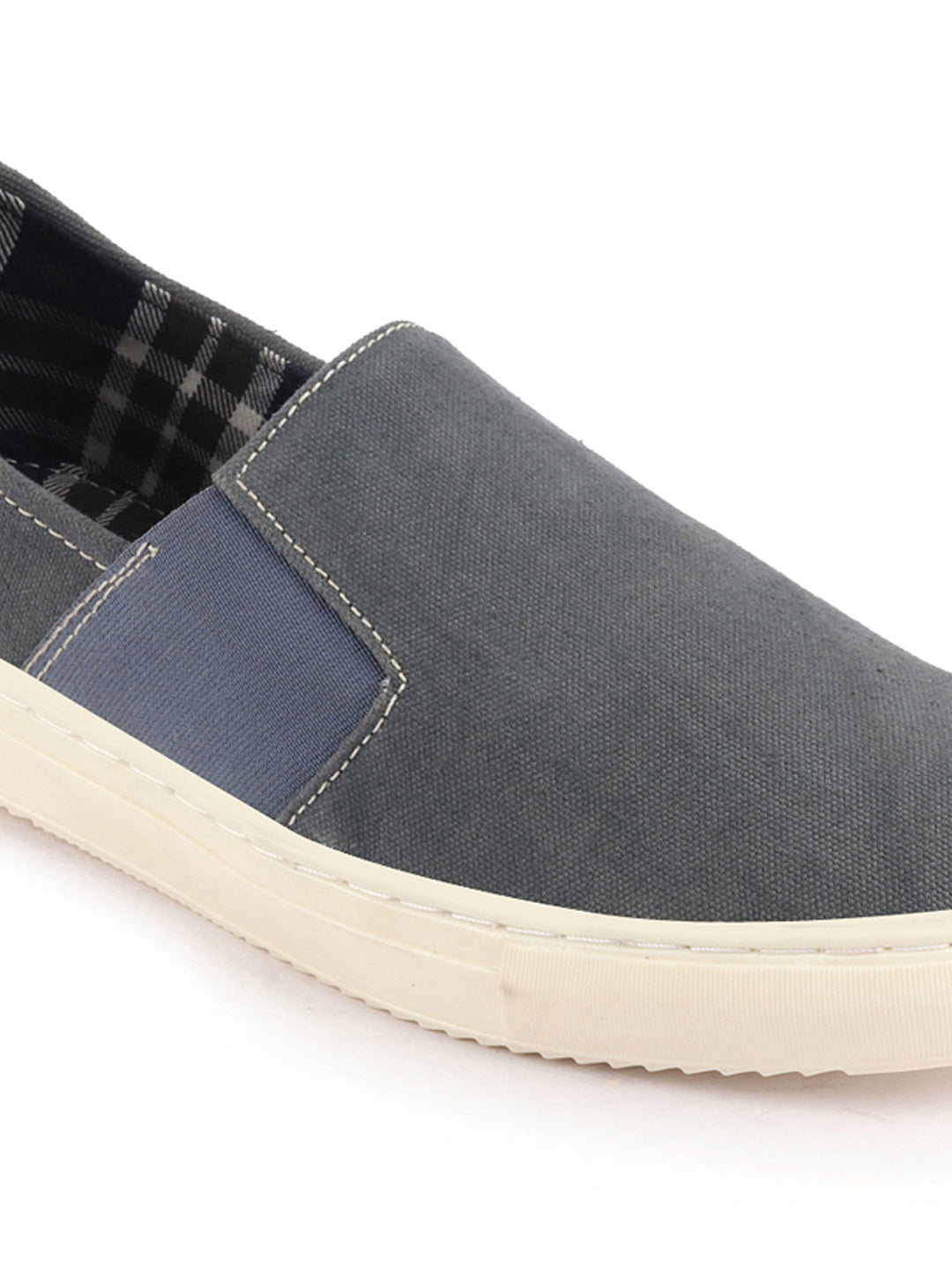 Shop Men Grey Colorblocked Denim/Canvas Slip On Casual Loafer Shoes Online.