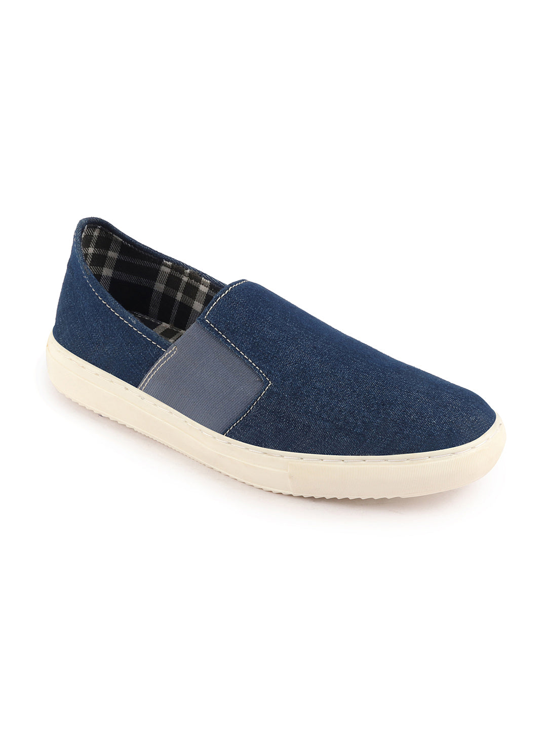 Shop Men Navy Blue Colorblocked Denim/Canvas Slip On Casual Loafer Shoes Online.