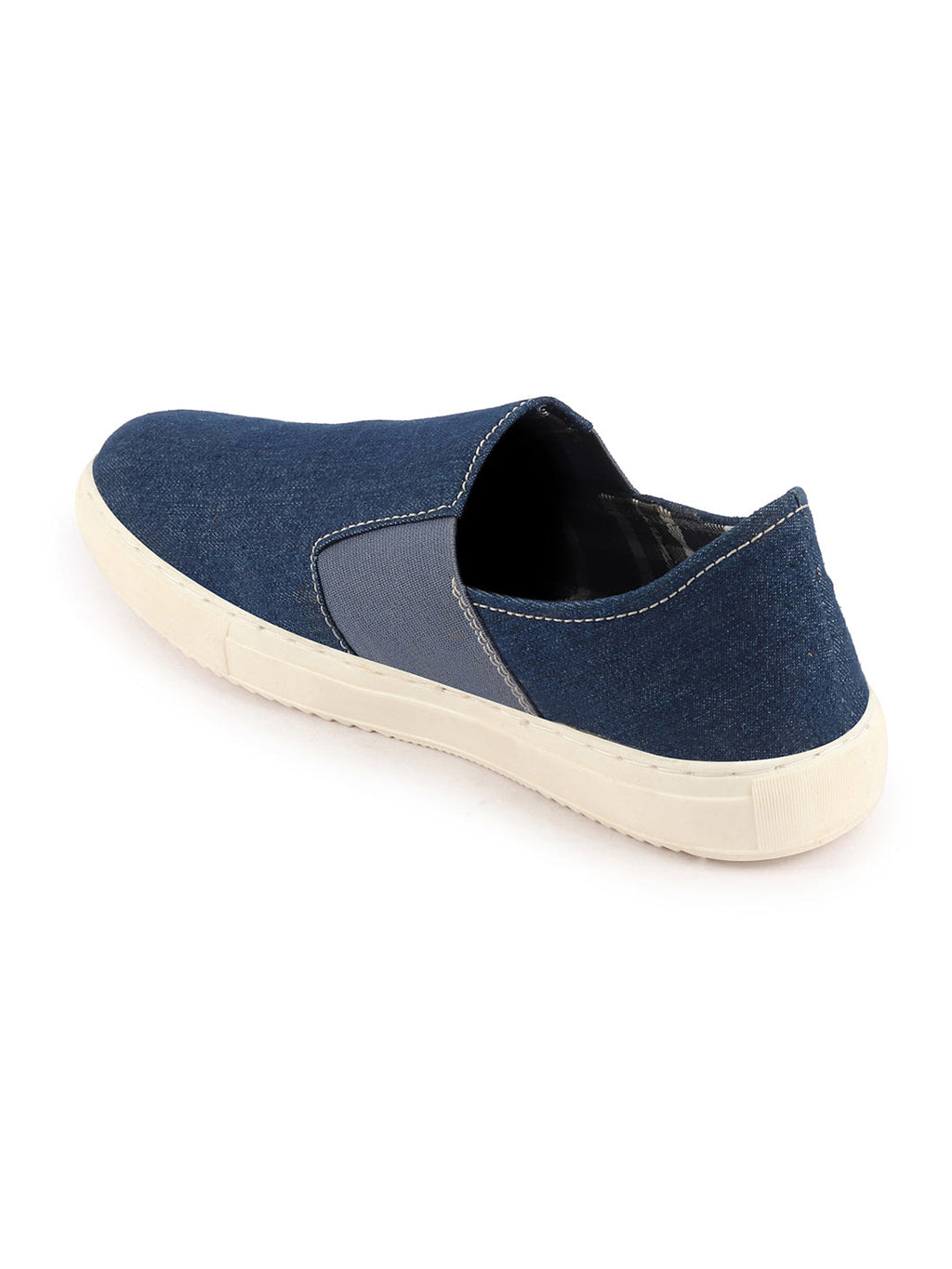 Shop Men Navy Blue Colorblocked Denim/Canvas Slip On Casual Loafer Shoes Online.
