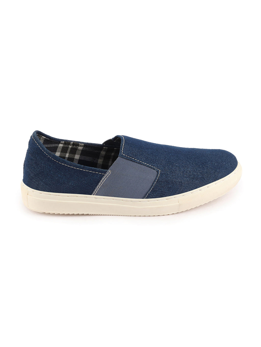 Shop Men Navy Blue Colorblocked Denim/Canvas Slip On Casual Loafer Shoes Online.