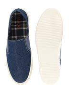 Shop Men Navy Blue Colorblocked Denim/Canvas Slip On Casual Loafer Shoes Online.