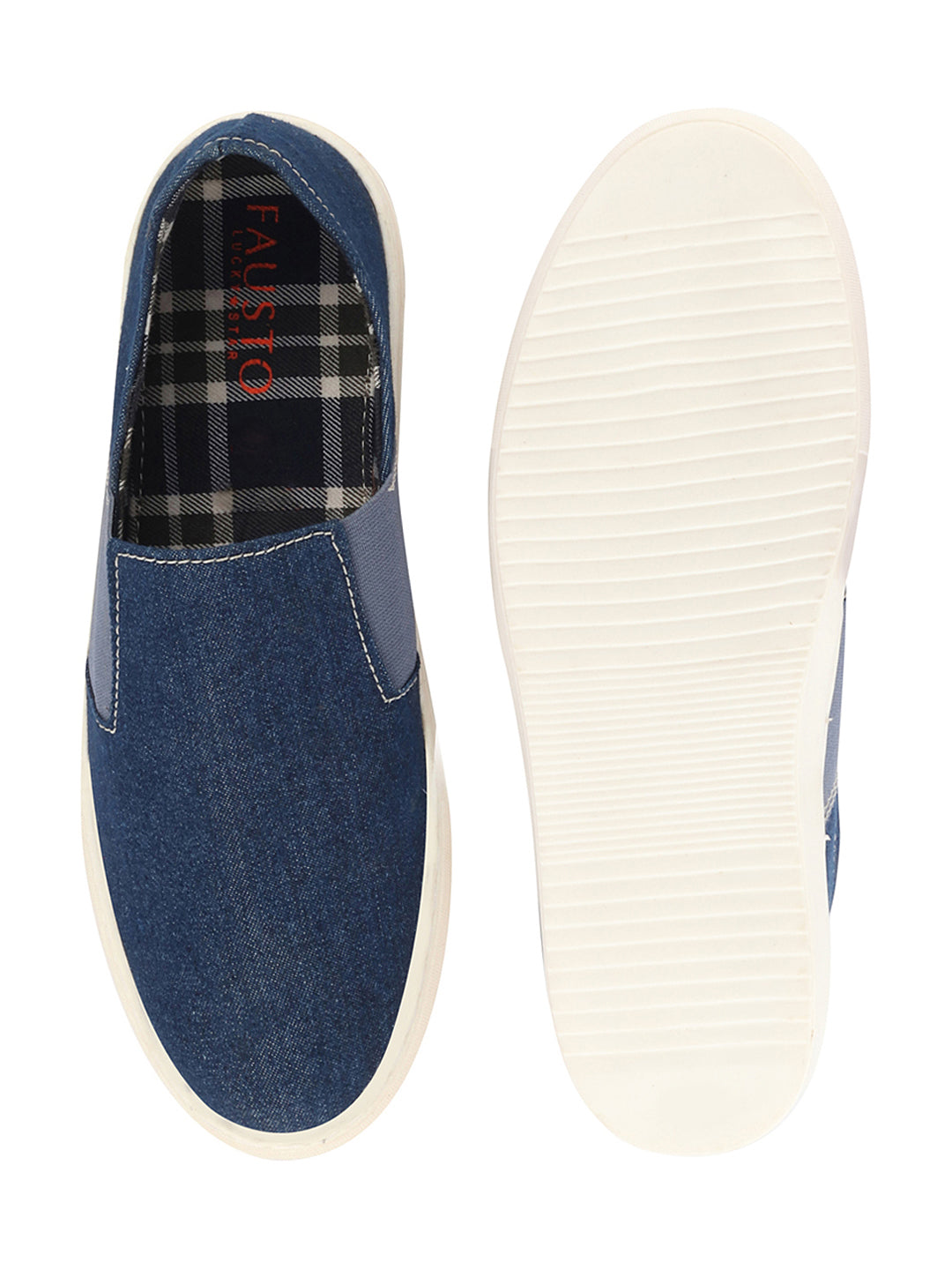 Shop Men Navy Blue Colorblocked Denim/Canvas Slip On Casual Loafer Shoes Online.