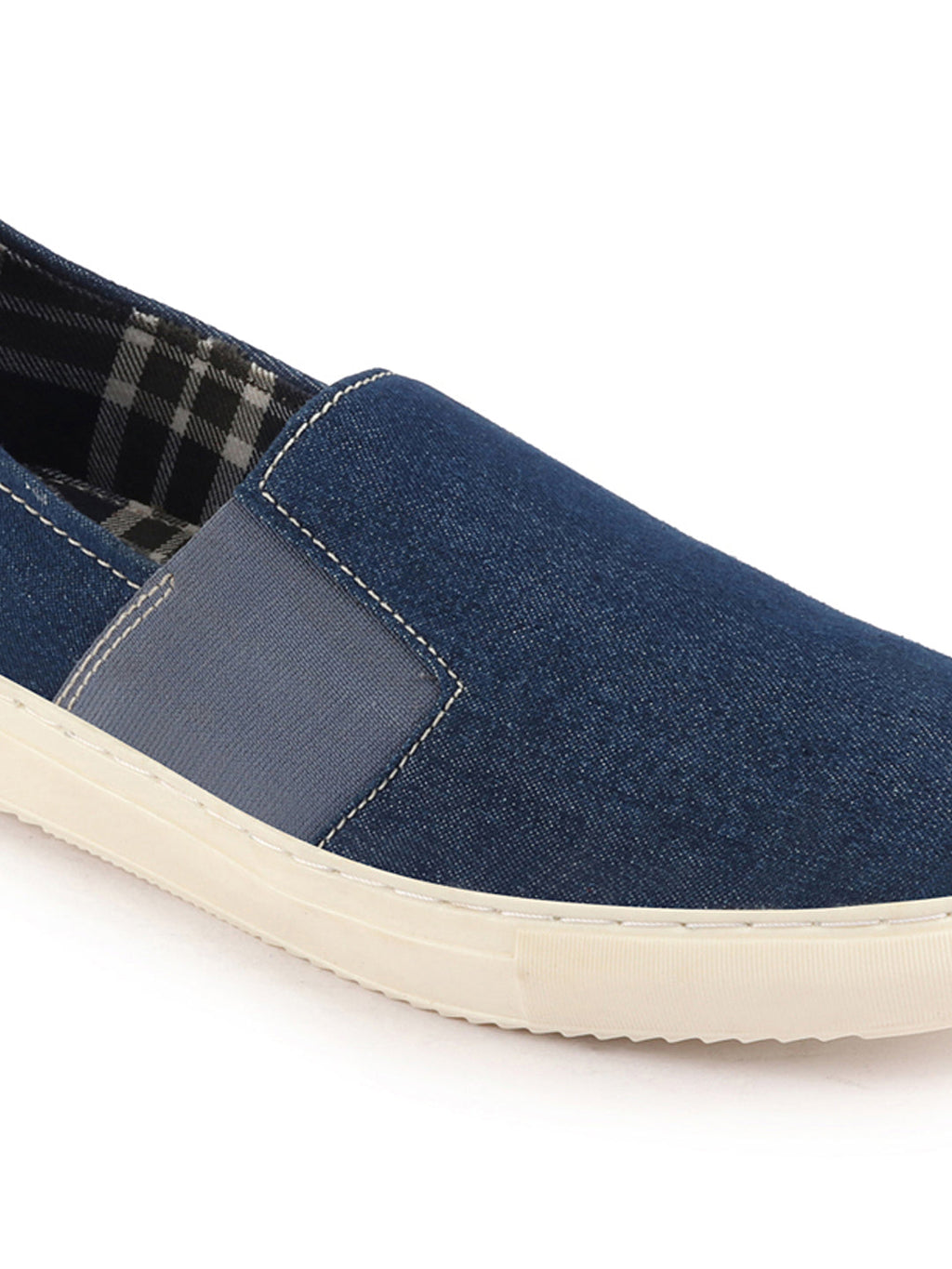 Shop Men Navy Blue Colorblocked Denim/Canvas Slip On Casual Loafer Shoes Online.