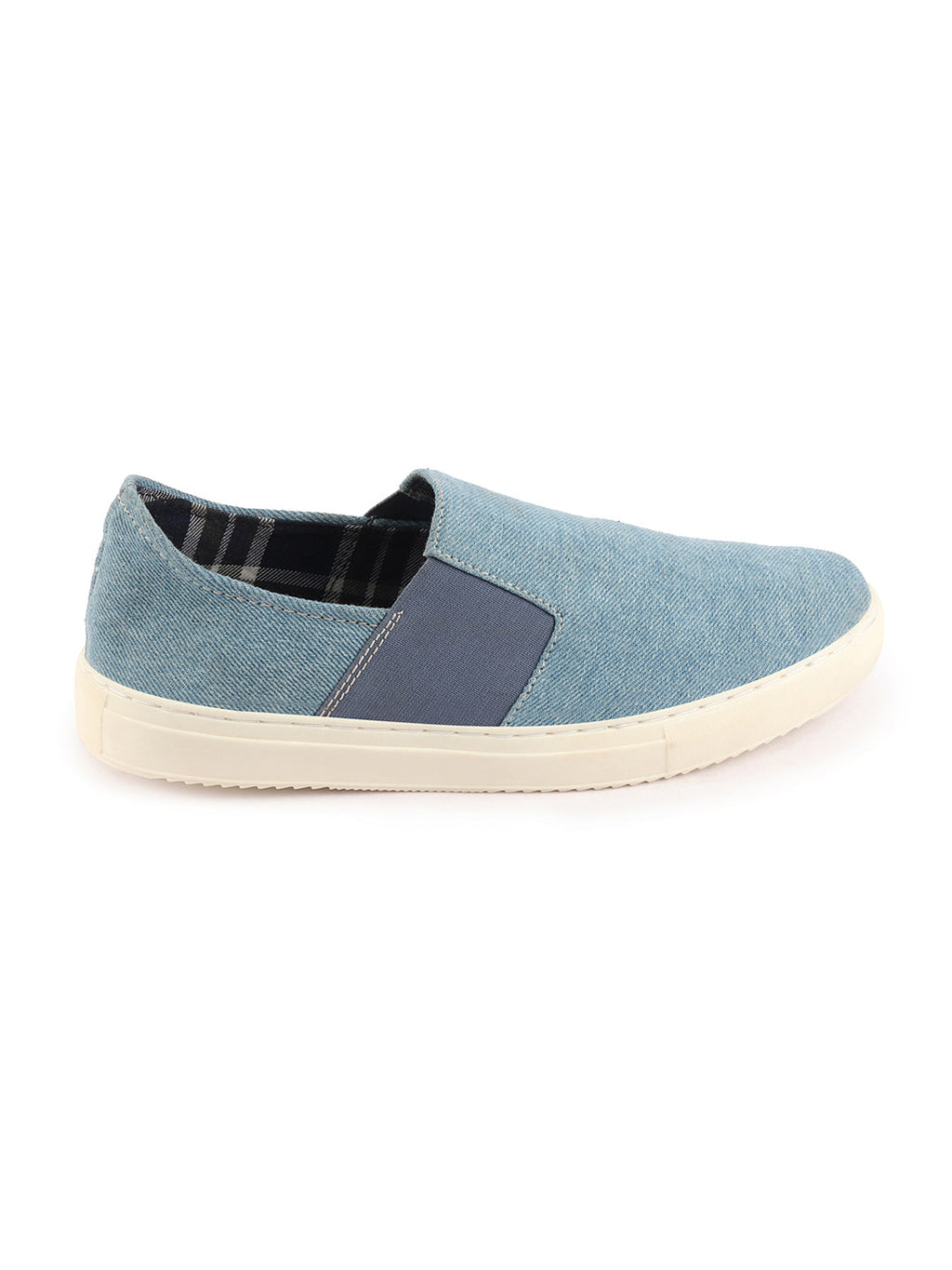 Shop Men Sky Blue Colorblocked Denim/Canvas Slip On Casual Loafer Shoes Online.