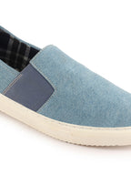 Shop Men Sky Blue Colorblocked Denim/Canvas Slip On Casual Loafer Shoes Online.