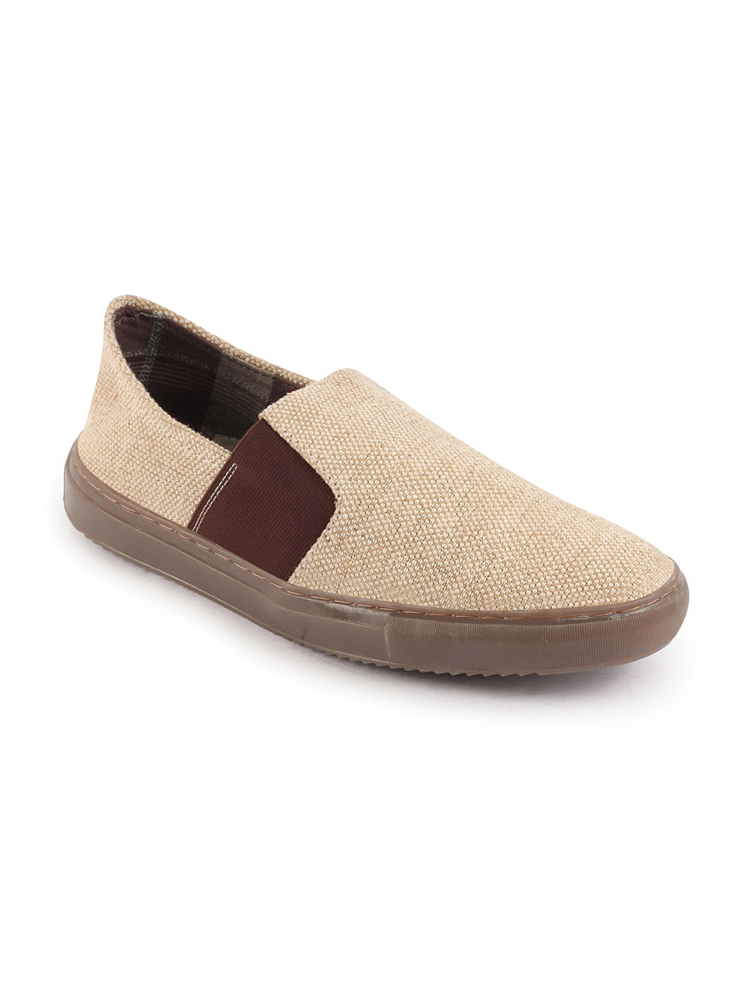 Shop Men Beige Colorblocked Classic Jute/Fabric Slip On Canvas Sneaker Slip On Casual Shoes Online.
