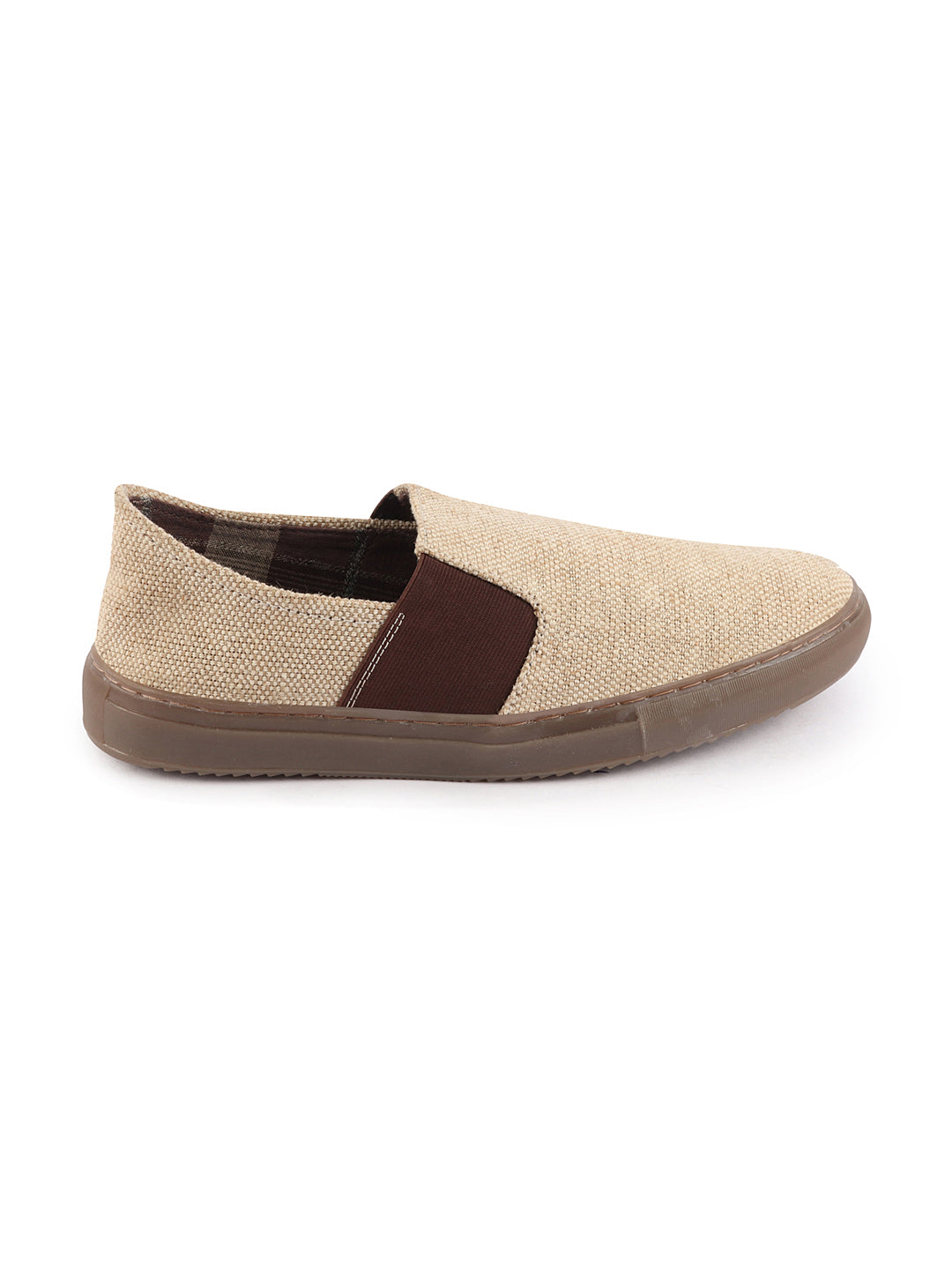 Shop Men Beige Colorblocked Classic Jute/Fabric Slip On Canvas Sneaker Slip On Casual Shoes Online.