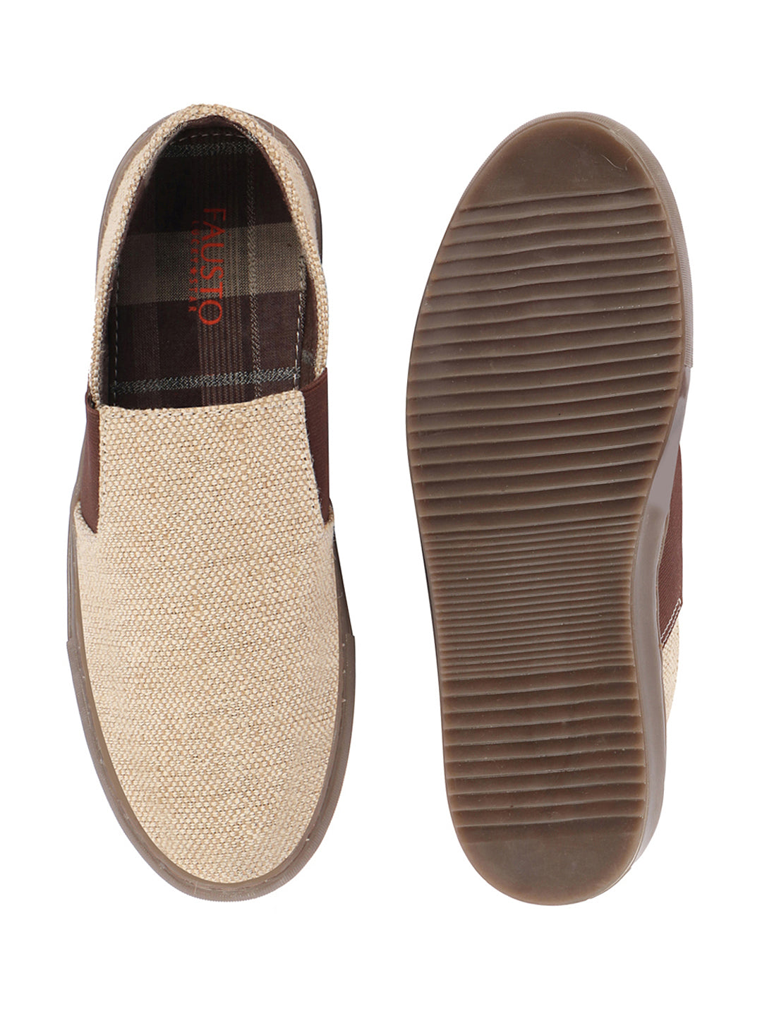 Shop Men Beige Colorblocked Classic Jute/Fabric Slip On Canvas Sneaker Slip On Casual Shoes Online.