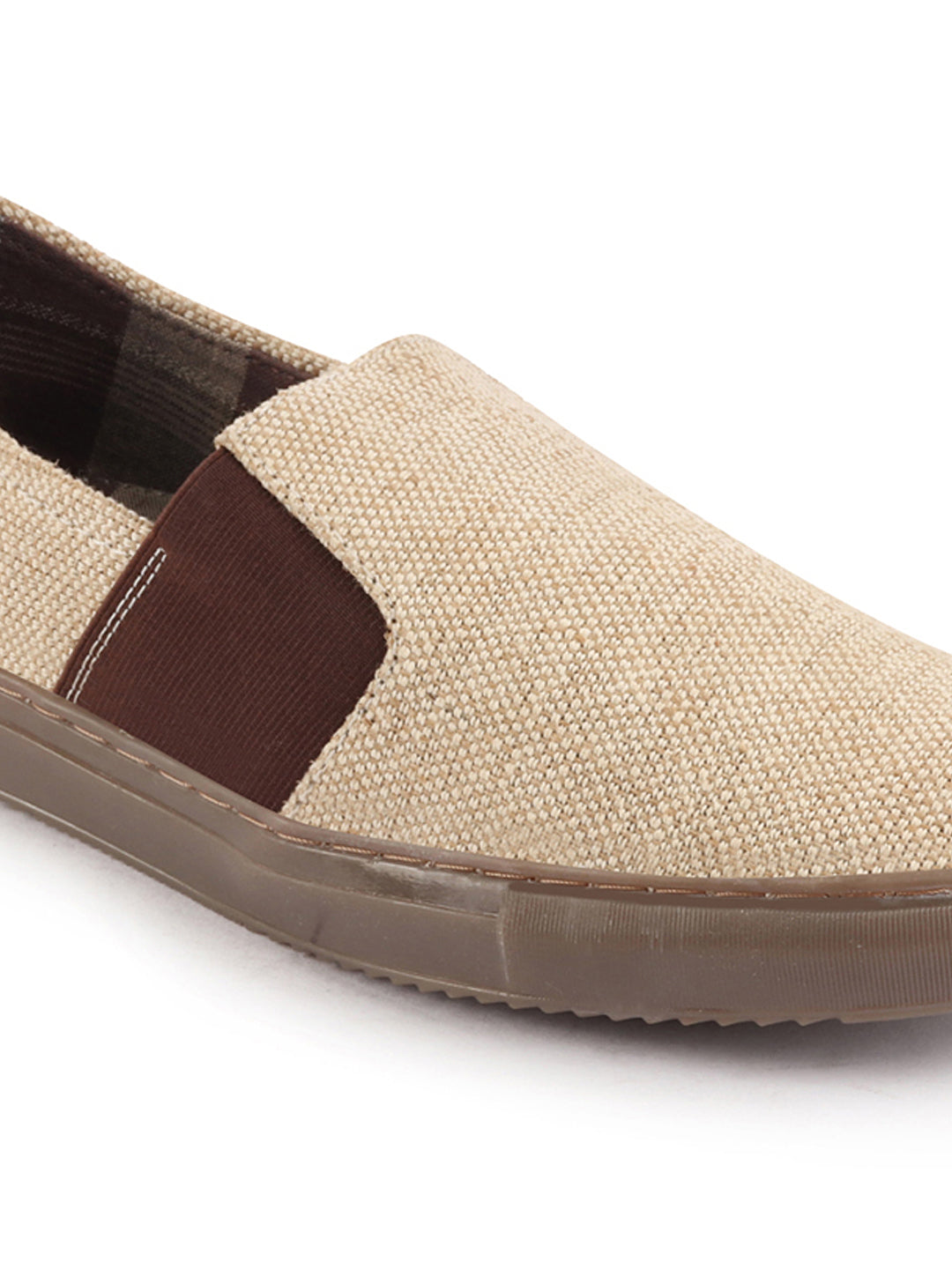 Shop Men Beige Colorblocked Classic Jute/Fabric Slip On Canvas Sneaker Slip On Casual Shoes Online.