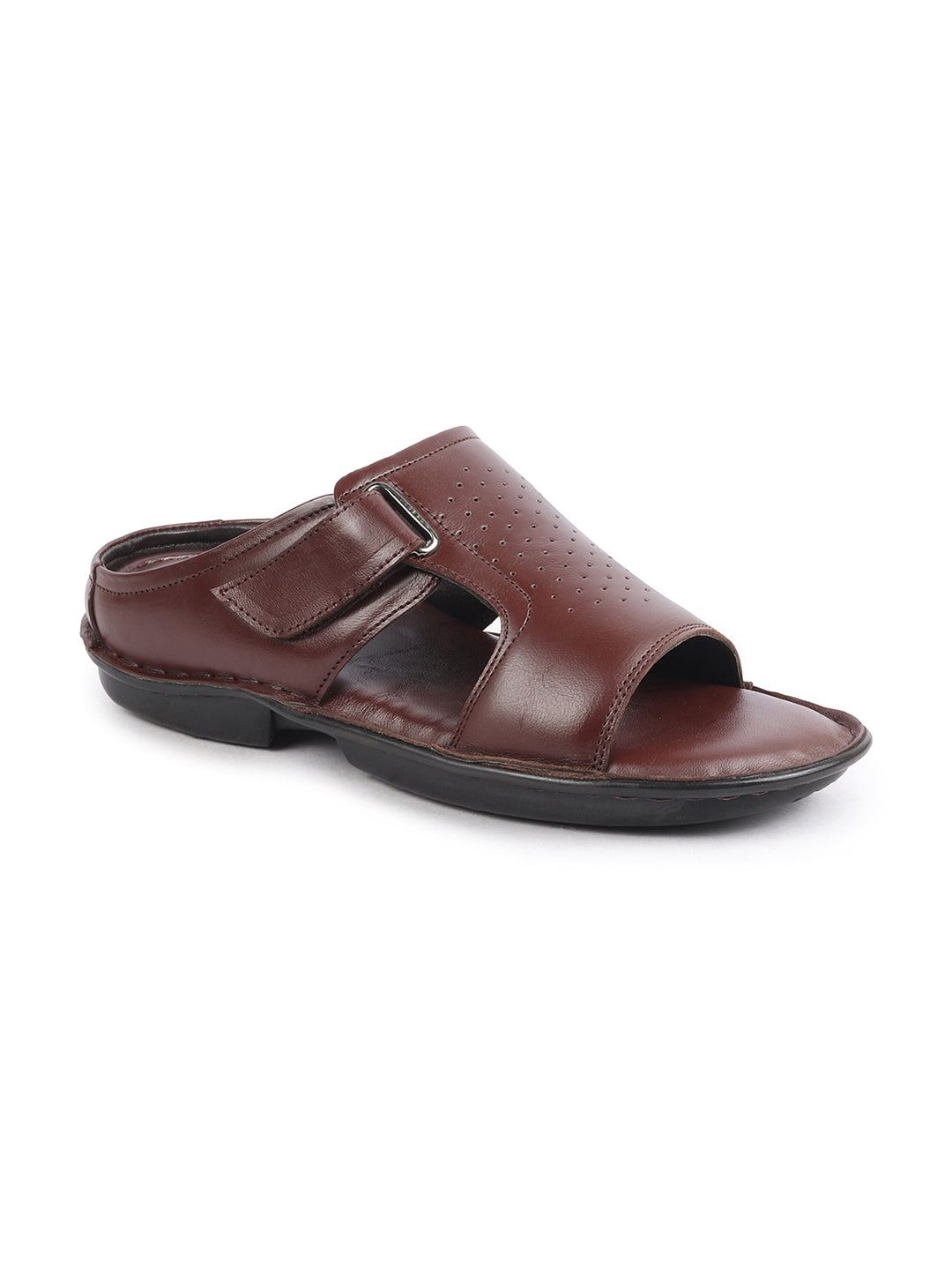 Shop Men's Brown Formal Leather Slip-On Slippers Online