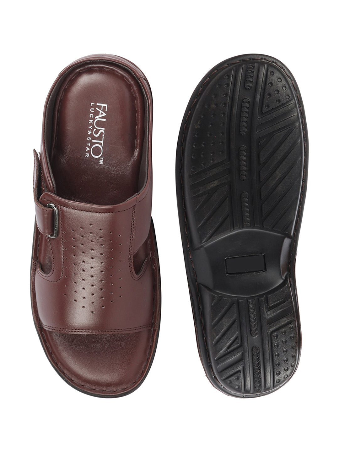 Shop Men's Brown Formal Leather Slip-On Slippers Online