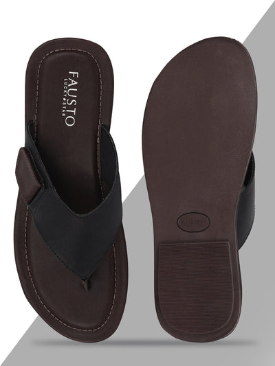 Shop Men Black Slip On Indoor & Outdoor Slippers With Buckle Strap Online.