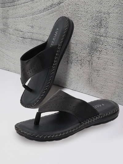 Shop Men Black Side Stitched Slippers Online.