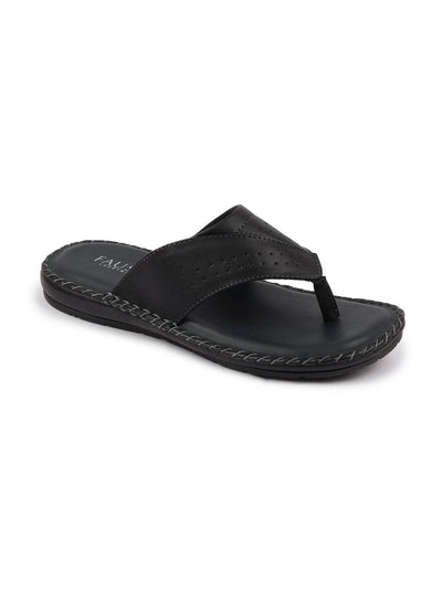 Shop Men Black Side Stitched Slippers Online.