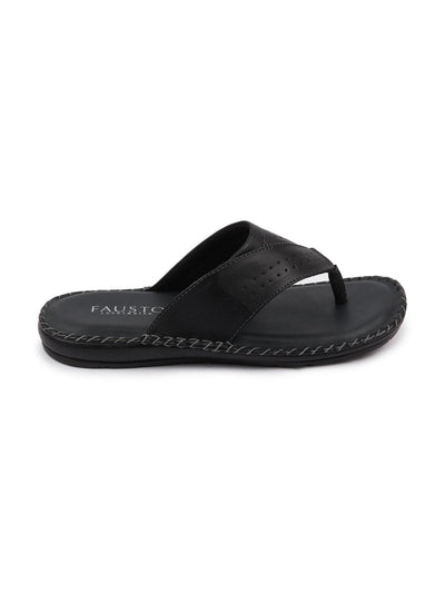 Shop Men Black Side Stitched Slippers Online.