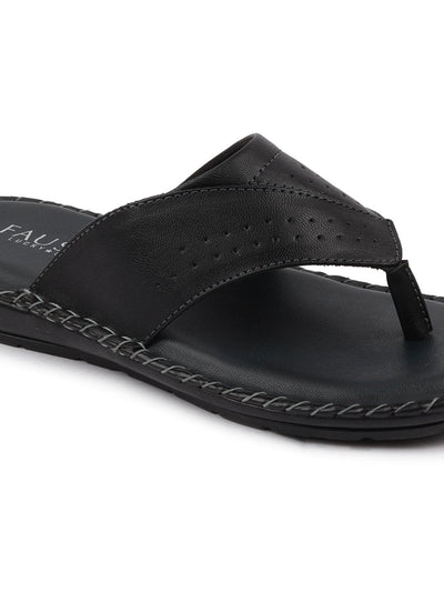 Shop Men Black Side Stitched Slippers Online.