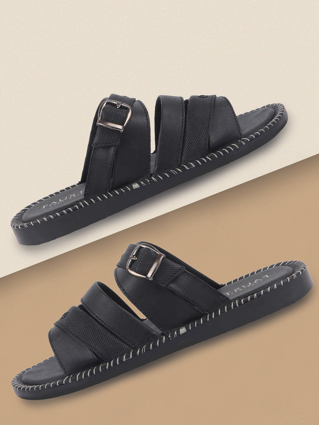 Buy Men Black Slip On TPR Sole Side Stitch Slippers Online