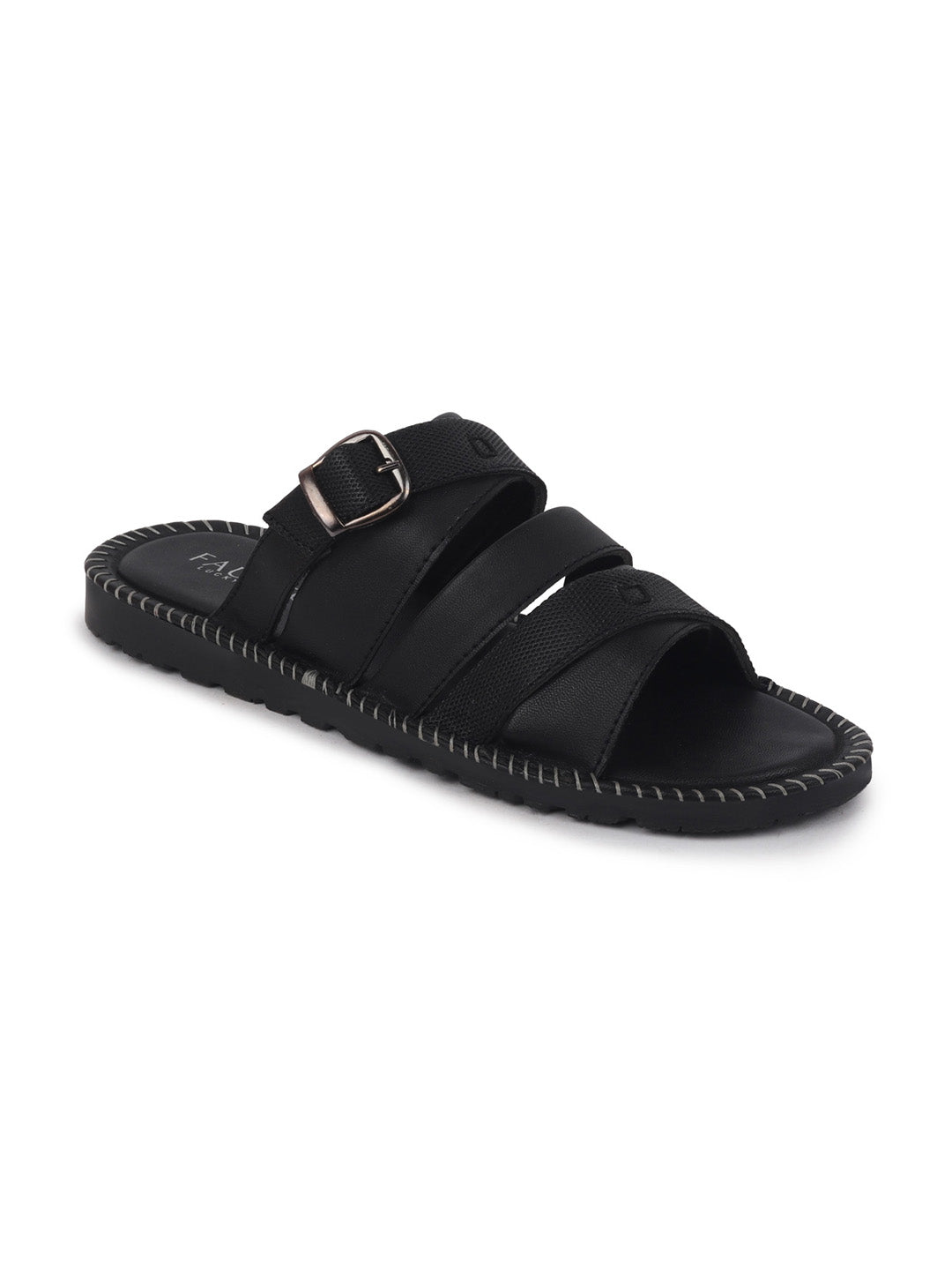 Shop Men Black Slip On TPR Sole Side Stitch Outdoor & Indoor Slippers Online.