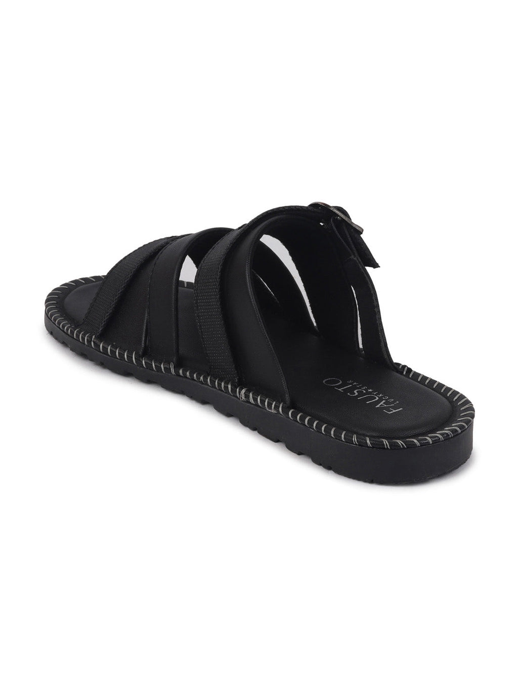 Shop Men Black Slip On TPR Sole Side Stitch Outdoor & Indoor Slippers Online.