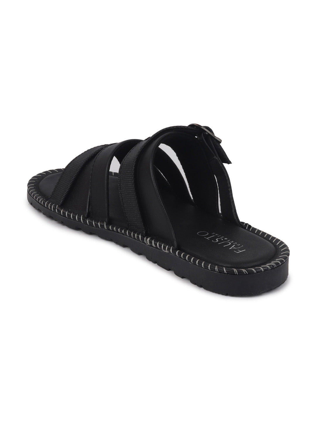 Shop Men Black Slip On TPR Sole Side Stitch Outdoor & Indoor Slippers Online.