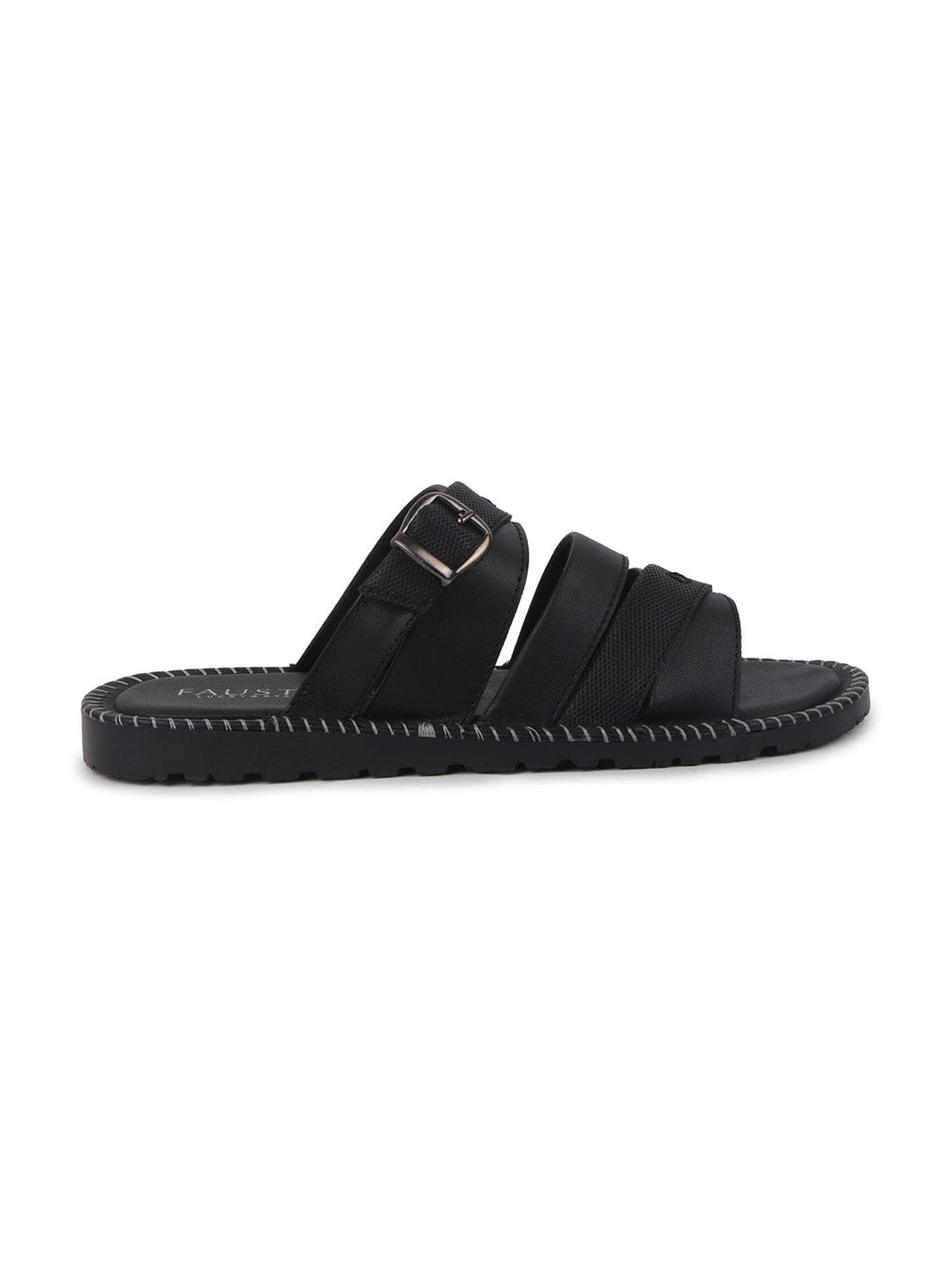 Shop Men Black Slip On TPR Sole Side Stitch Outdoor & Indoor Slippers Online.