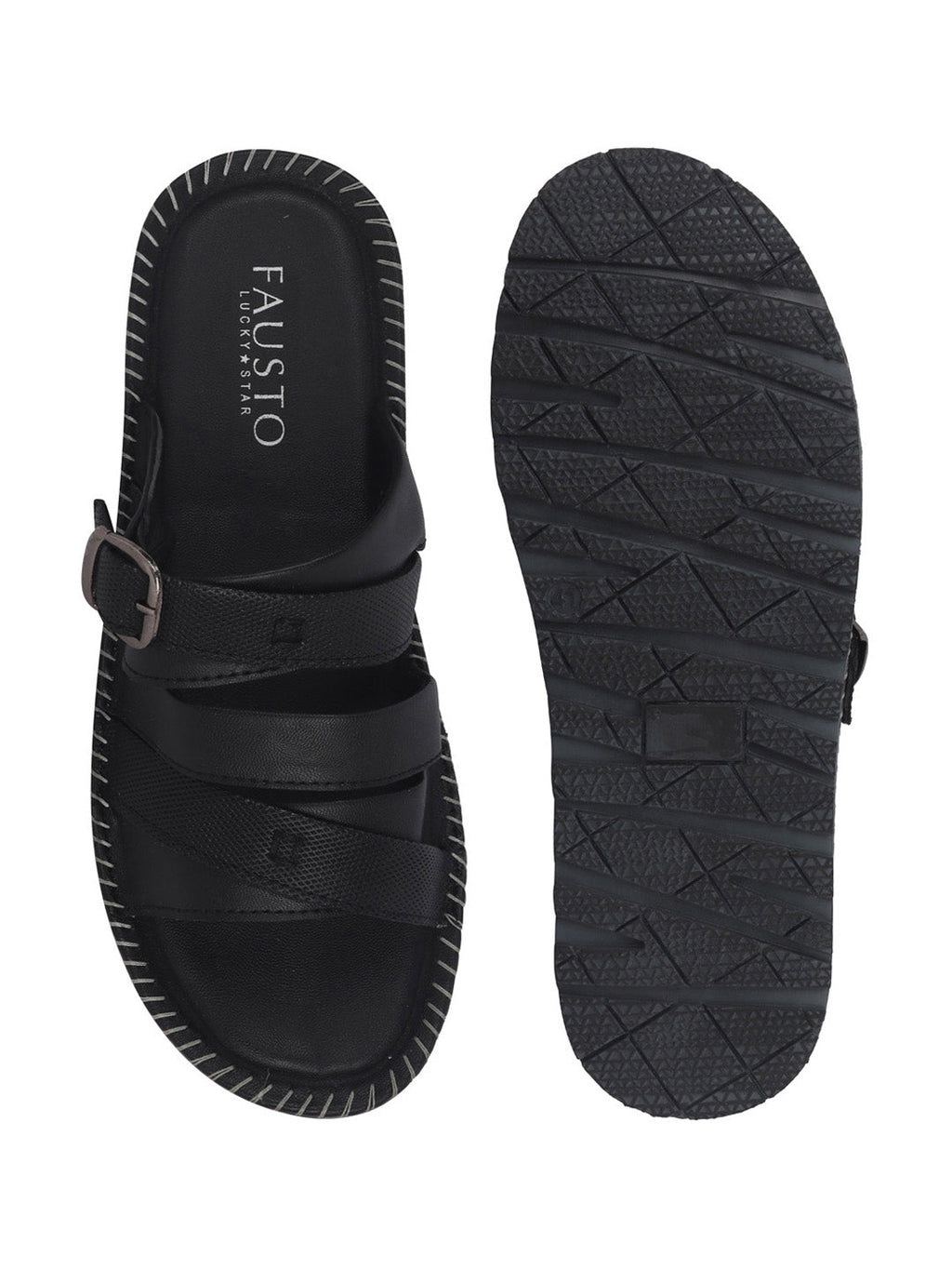 Shop Men Black Slip On TPR Sole Side Stitch Outdoor & Indoor Slippers Online.