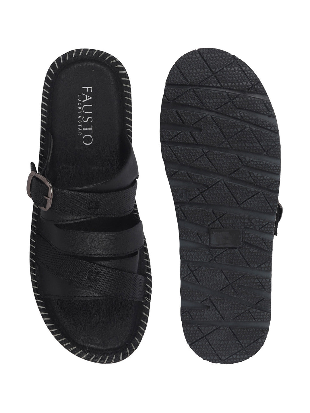 Shop Men Black Slip On TPR Sole Side Stitch Outdoor & Indoor Slippers Online.