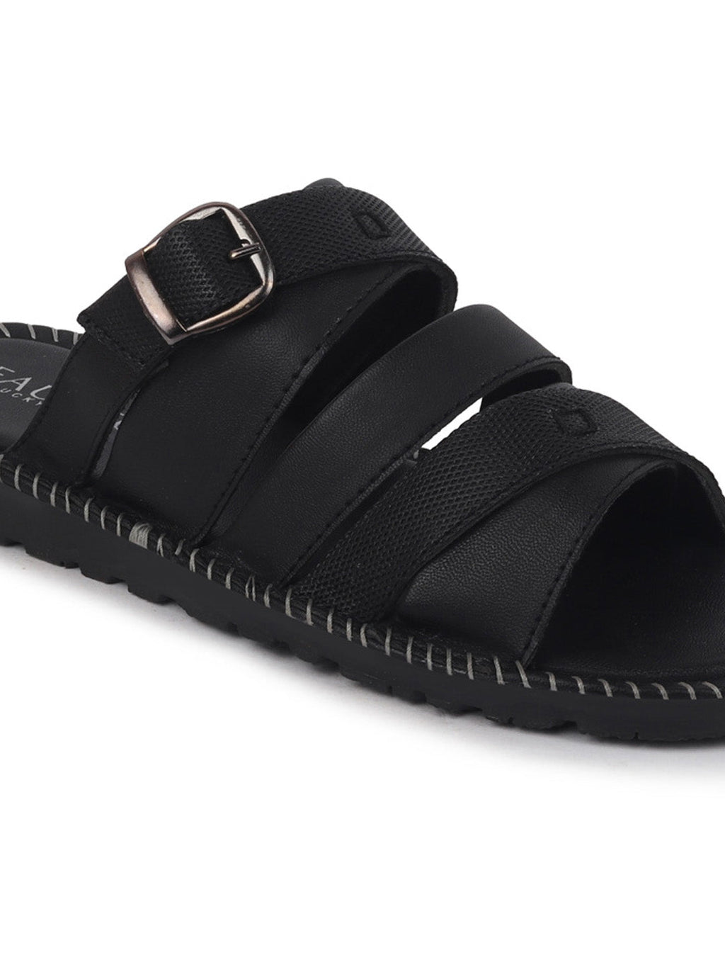 Shop Men Black Slip On TPR Sole Side Stitch Outdoor & Indoor Slippers Online.
