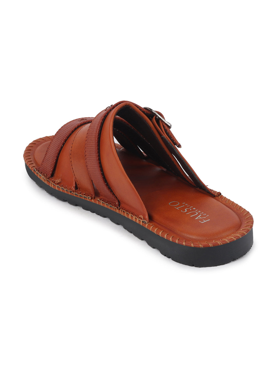 Shop Men Tan Slip On TPR Sole Side Stitch Outdoor & Indoor Slippers Online.