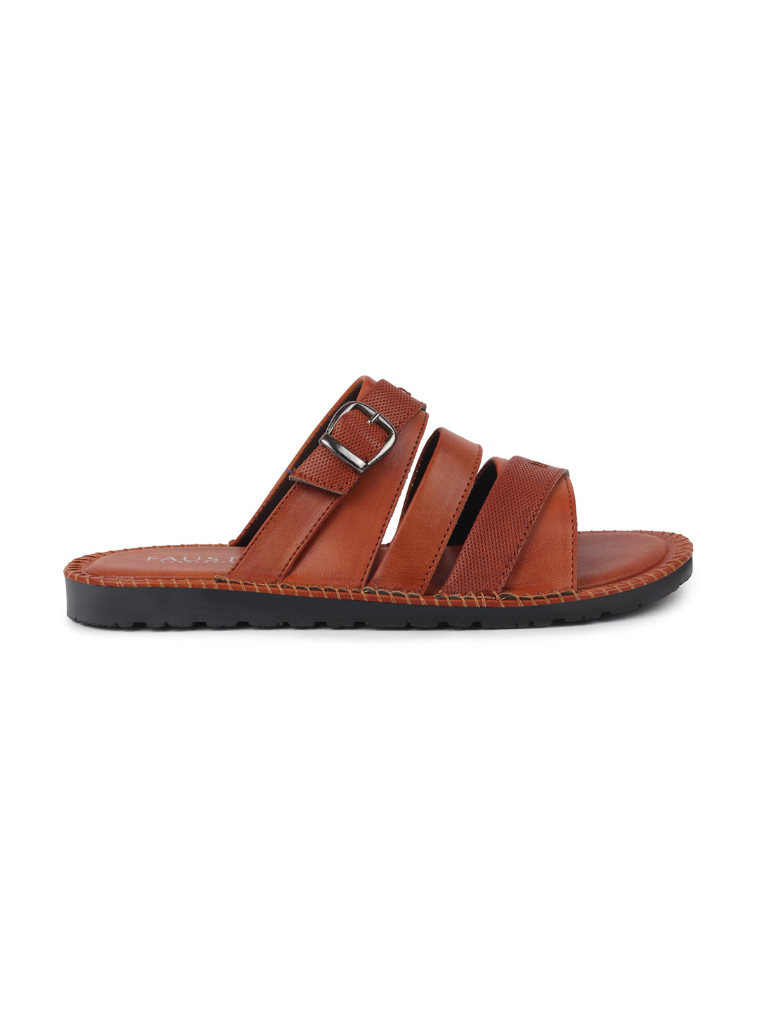Shop Men Tan Slip On TPR Sole Side Stitch Outdoor & Indoor Slippers Online.