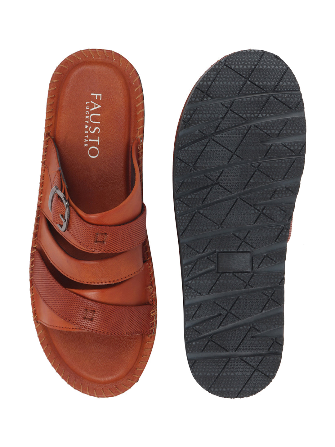 Shop Men Tan Slip On TPR Sole Side Stitch Outdoor & Indoor Slippers Online.