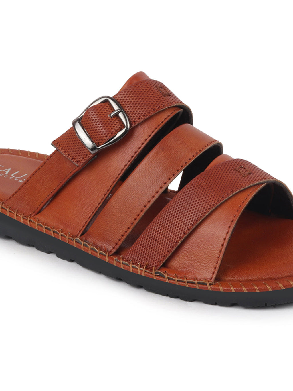 Shop Men Tan Slip On TPR Sole Side Stitch Outdoor & Indoor Slippers Online.