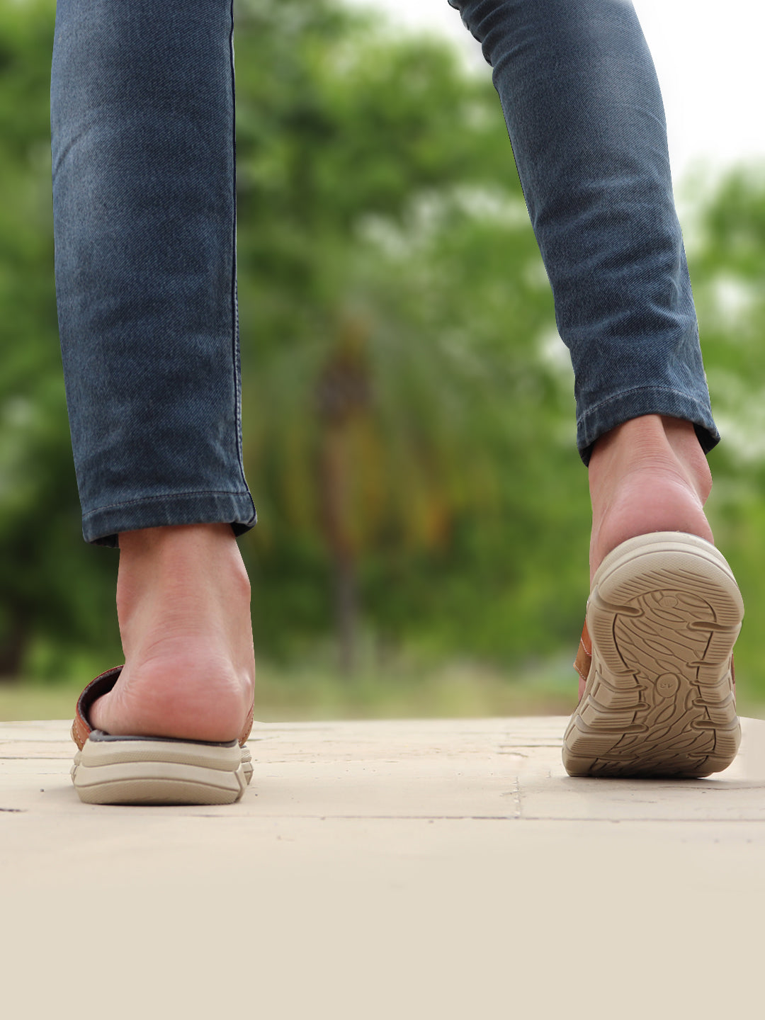 Shop Men Tan Slip On Casual Flexible Phylon Sole Slippers Online.