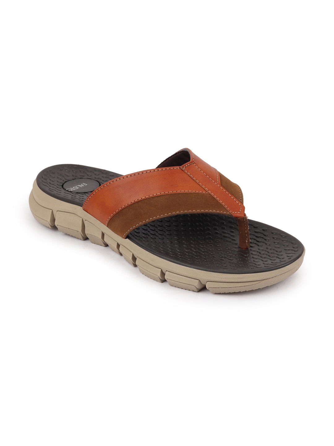 Shop Men Tan Slip On Casual Flexible Phylon Sole Slippers Online.
