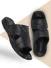 Men Black Slip On Leather Outdoor Lightweight Cushioned Slippers