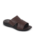 Men Brown Slip On Leather Outdoor Lightweight Cushioned Slippers