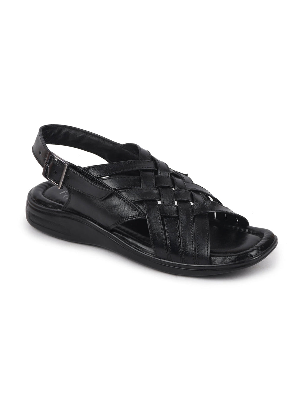 shop men black buckle criss cross strap leather sandals online.