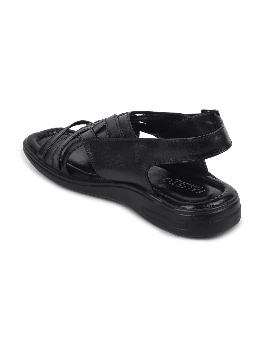 shop men black buckle criss cross strap leather sandals online.
