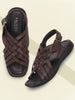 Men Brown Buckle Criss Cross Strap Leather Sandals