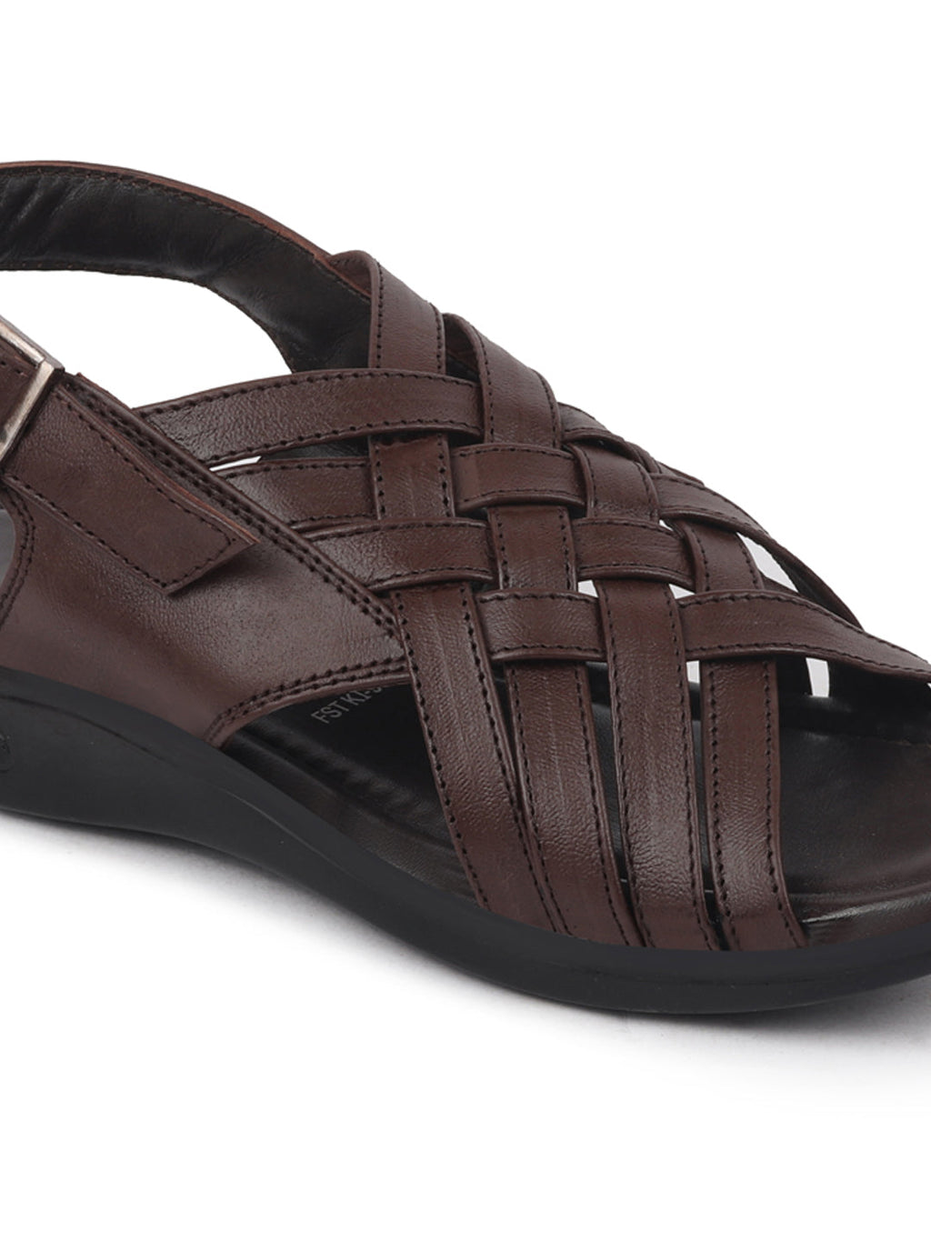 Shop Men Brown Buckle Criss Cross Strap Leather Sandals Online.