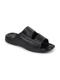 Men Black Leather Outdoor Lightweight Cushioned Slip On Slippers