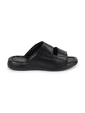 Men Black Leather Outdoor Lightweight Cushioned Slip On Slippers